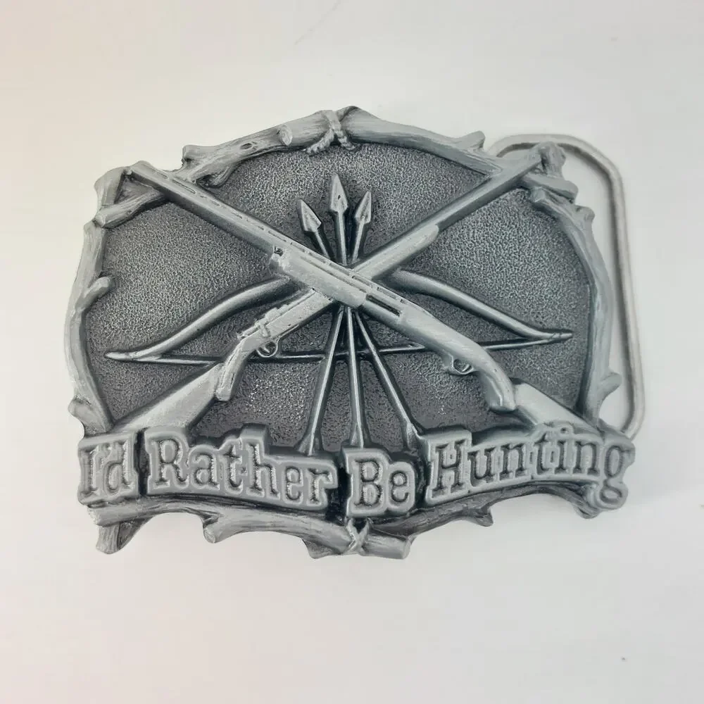 I'd Rather Be Hunting Gun Bow & Arrow Belt Buckle Rifle